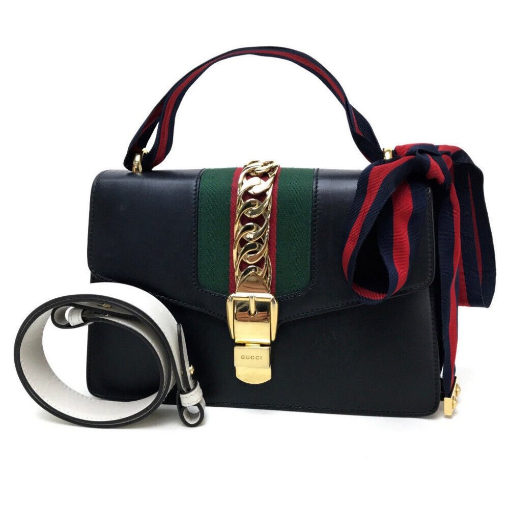 GUCCI Sherry line Silvi Small Ribbon Shoulder Bag Black